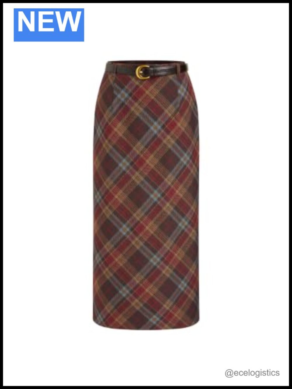 Women's High Waisted A-Line Plaid Midi Skirt with Belt